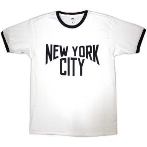 NEW YORK CITY UNISEX RINGER T-SHIRT: TEXT LOGO (WHITE) NYC