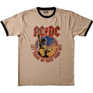 AC/DC UNISEX RINGER T-SHIRT: LET THERE BE ROCK TOUR '77 (SAND) AC DC 17