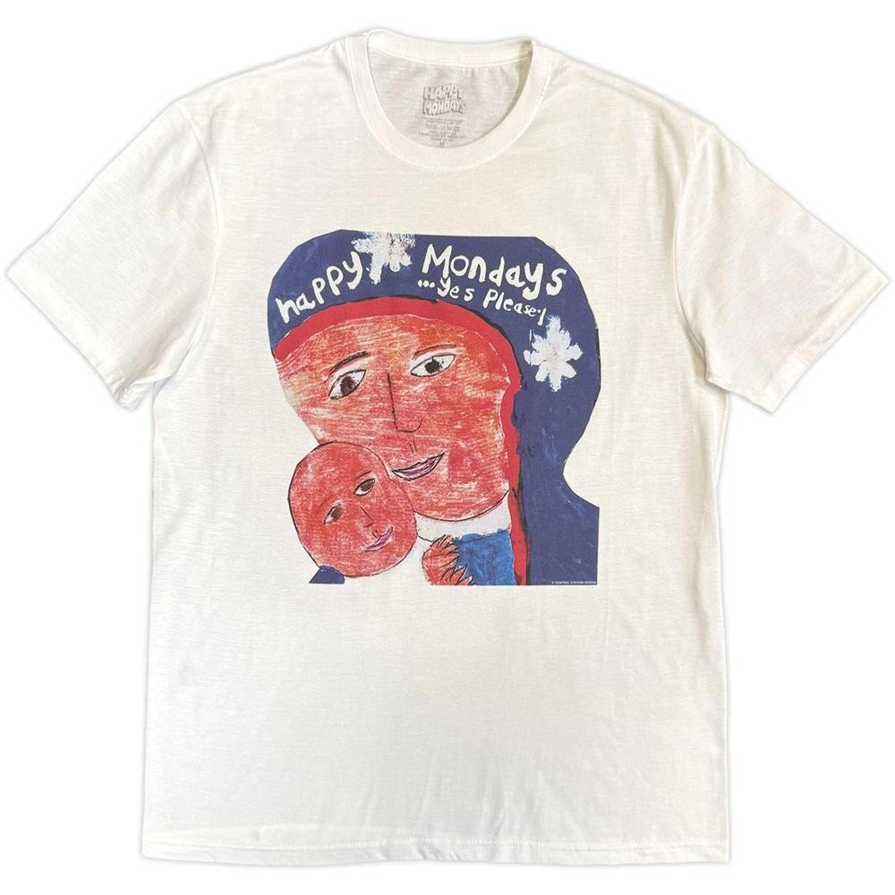 Happy Mondays Unisex T-Shirt: Yes Please (White)  HAPPY M2     