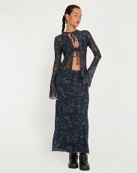   MOTEL MIDI SKIRT IN BATIK BOTANICAL BLACK GREEN RINDU S2